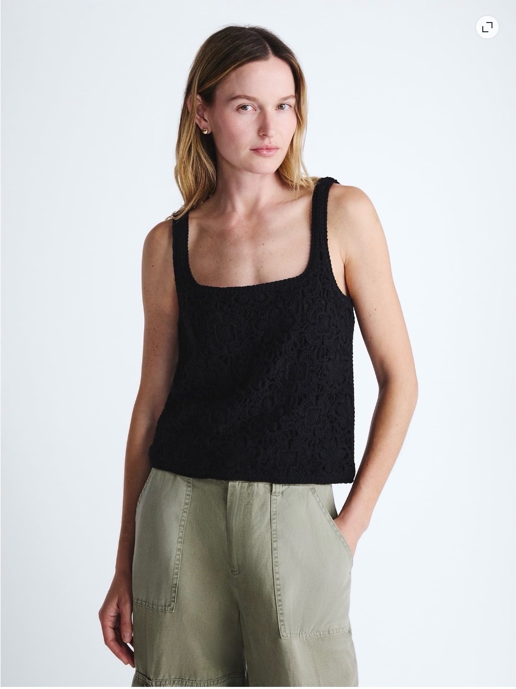 Scoop Women’s Square Neck Crochet Cotton Cropped Tank Top